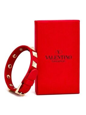 Valentino Garavani Rockstud Red Leather Bracelet W/ Box
